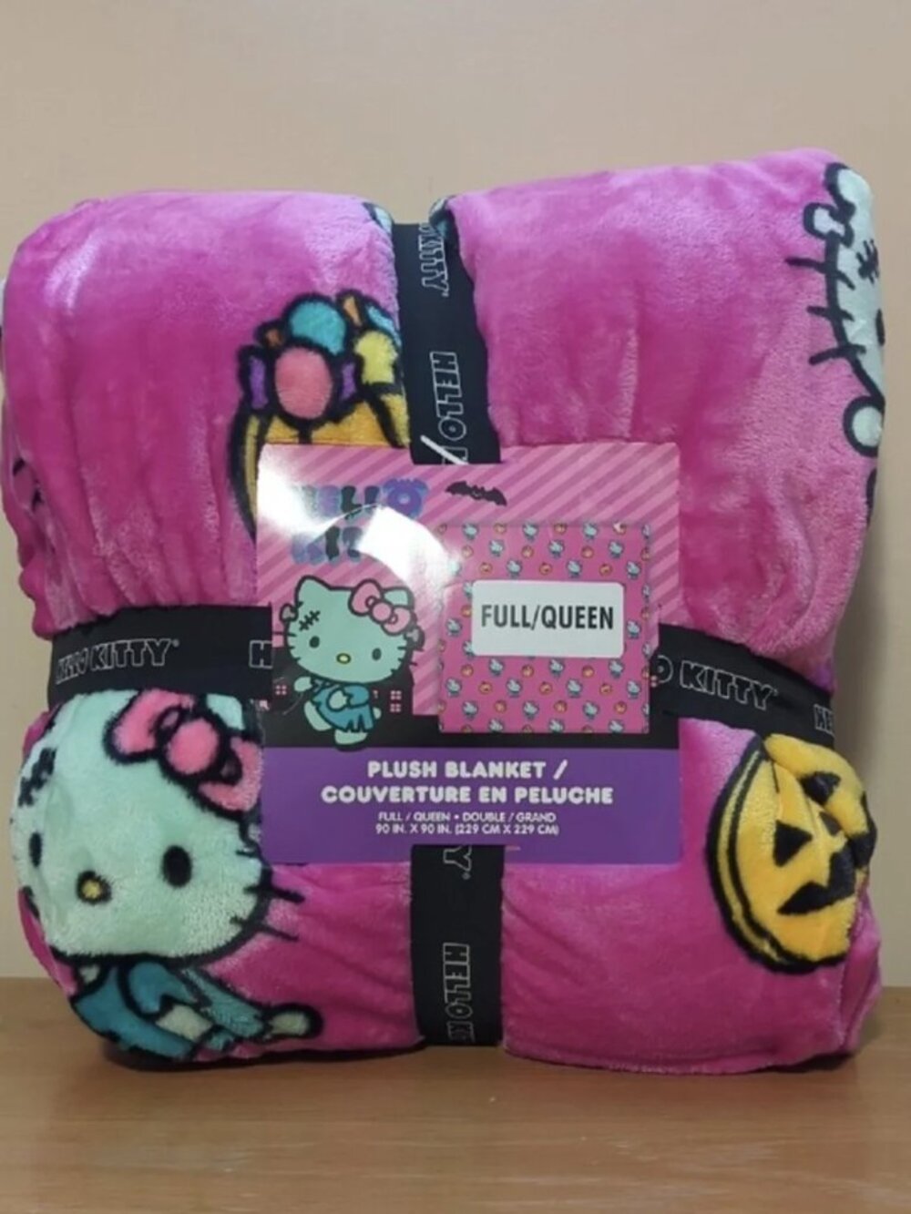 Hello Kitty Halloween Frankenstein Hot Pink Full / Queen Blanket 90 x 90 NEW